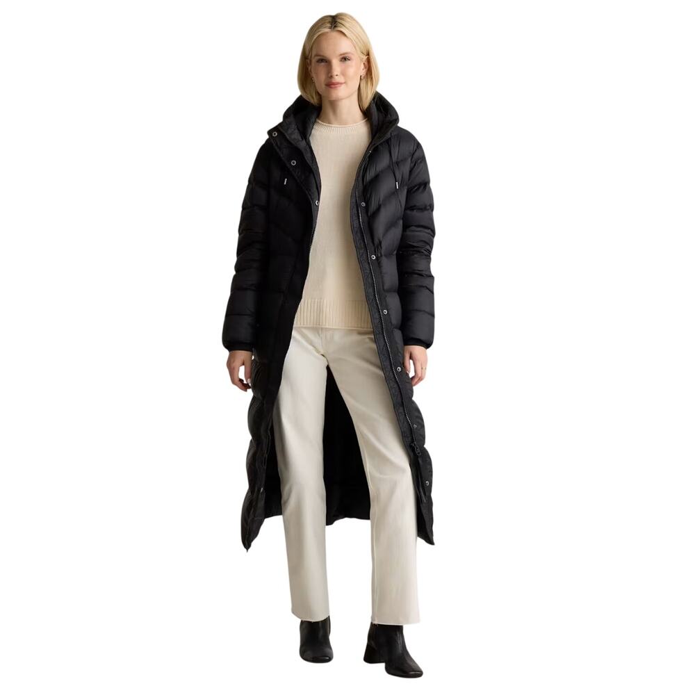 New Quince Women's Small Responsible Down Belted Long Puffer Coat Black Preppy